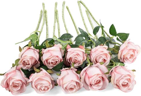 10pcs Silk Rose Flower Artificial Roses with Long Stems for DIY Wedding Bouquets Centerpieces Bridal Shower Party Home Decor (Light Pink) in Kuwait