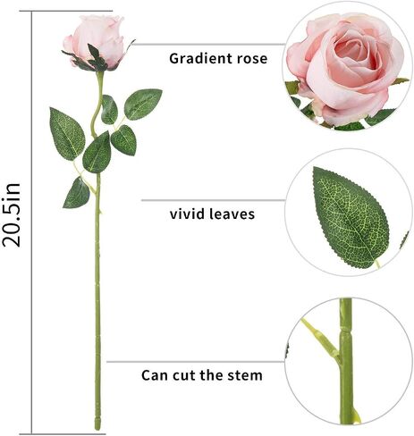 10pcs Silk Rose Flower Artificial Roses with Long Stems for DIY Wedding Bouquets Centerpieces Bridal Shower Party Home Decor (Light Pink) in Kuwait
