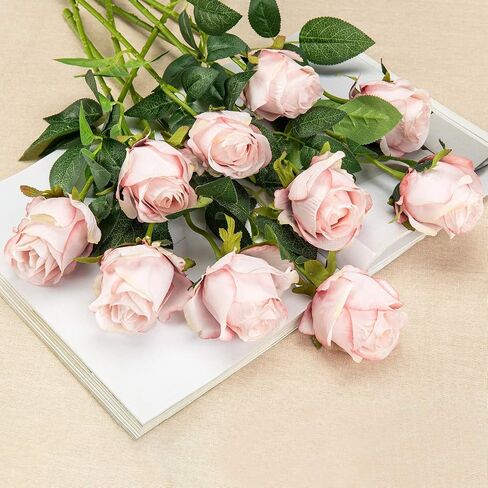 10pcs Silk Rose Flower Artificial Roses with Long Stems for DIY Wedding Bouquets Centerpieces Bridal Shower Party Home Decor (Light Pink) in Kuwait