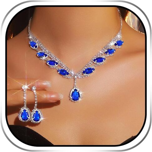 EARENT Rhinestone Bridal Wedding Jewelry Sets Black Crystal Sparkly Bride Necklace Earrings Set Prom Costume Necklaces for Women in Saudi Arabia