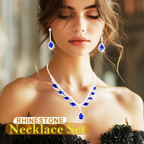 EARENT Rhinestone Bridal Wedding Jewelry Sets Black Crystal Sparkly Bride Necklace Earrings Set Prom Costume Necklaces for Women in Saudi Arabia
