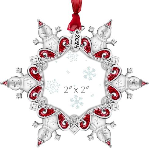 2024 Christmas Tree Ornament Picture Frame Holiday Keepsake Gift Home Decor Christmas Decorations Xmas Gifts Pendant with 2" Photo Frame Insert (2024 Snowman Red) in Saudi Arabia