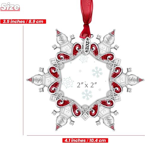 2024 Christmas Tree Ornament Picture Frame Holiday Keepsake Gift Home Decor Christmas Decorations Xmas Gifts Pendant with 2" Photo Frame Insert (2024 Snowman Red) in Saudi Arabia