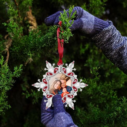 2024 Christmas Tree Ornament Picture Frame Holiday Keepsake Gift Home Decor Christmas Decorations Xmas Gifts Pendant with 2" Photo Frame Insert (2024 Snowman Red) in Saudi Arabia