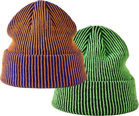 yolrdiw Unisex Casual Striped Beanie Cuff Winter Warm Knitted Hat in Saudi Arabia