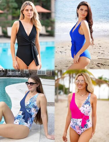 AI'MAGE Womens One Piece Swimsuits V Neck Slimming Bathing Suit Color Block Tie Side Swimwear Tummy Control Swim Suits 2025 in Saudi Arabia