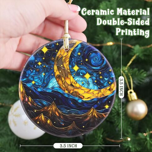 Christmas Ornament, 3.5 Inch Ceramic Christmas Hanging Ornament, Christmas Tree Decorations, Christmas Tree Ornaments, Gifts for Christmas, Holiday Presents, Gift Exchange - Retro Moon Star in Saudi Arabia