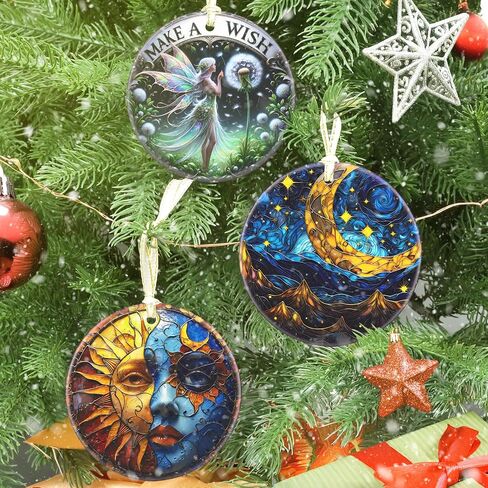 Christmas Ornament, 3.5 Inch Ceramic Christmas Hanging Ornament, Christmas Tree Decorations, Christmas Tree Ornaments, Gifts for Christmas, Holiday Presents, Gift Exchange - Retro Moon Star in Saudi Arabia