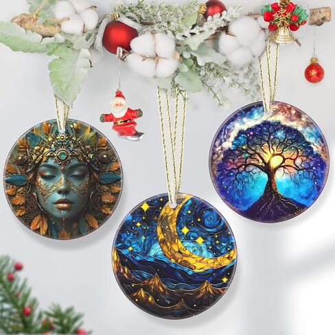 Christmas Ornament, 3.5 Inch Ceramic Christmas Hanging Ornament, Christmas Tree Decorations, Christmas Tree Ornaments, Gifts for Christmas, Holiday Presents, Gift Exchange - Retro Moon Star in Saudi Arabia