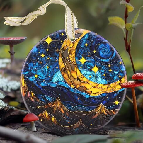 Christmas Ornament, 3.5 Inch Ceramic Christmas Hanging Ornament, Christmas Tree Decorations, Christmas Tree Ornaments, Gifts for Christmas, Holiday Presents, Gift Exchange - Retro Moon Star in Saudi Arabia