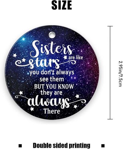 Christmas Ornaments 2024-Good Sisters are Like Stars They're Always There-Friendship 3 Inch Flat Ceramic Christmas Tree Ornament Keepsake for Sisters Besties with a Gift Box in Saudi Arabia