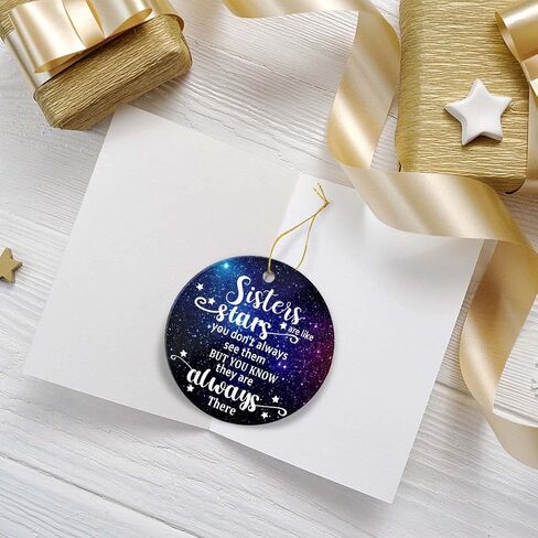 Christmas Ornaments 2024-Good Sisters are Like Stars They're Always There-Friendship 3 Inch Flat Ceramic Christmas Tree Ornament Keepsake for Sisters Besties with a Gift Box in Saudi Arabia