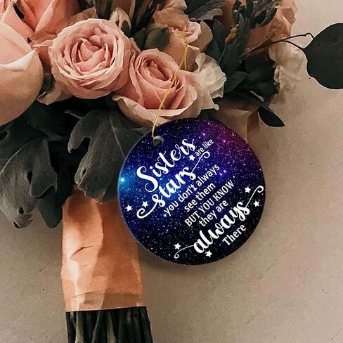 Christmas Ornaments 2024-Good Sisters are Like Stars They're Always There-Friendship 3 Inch Flat Ceramic Christmas Tree Ornament Keepsake for Sisters Besties with a Gift Box in Saudi Arabia