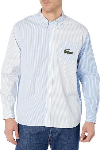 Lacoste Men's Unisex Large Crocodile Striped Cotton Shirt in Saudi Arabia