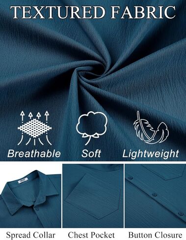 COOFANDY Mens Button Down Shirt Short Sleeve Causal Beach Shirts Summer Shirts with Pocket in Saudi Arabia