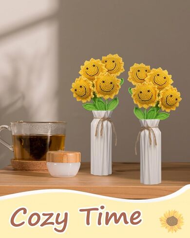 Handmade Crochet Flowers,8PCS Crochet Sunflower with 8PCS Single Rose Packaging Bag and 2PCS Bouquet Sleeves,Crocheted Flowers Gifts for Teacher Student Secretaries Staff Coworker in Saudi Arabia