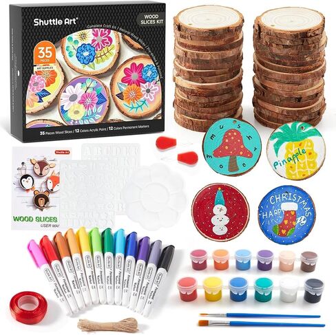 Kids Wood Painting Craft Kit, Glow-in-the-Dark Paint and Diamond Painting on Wood Slices with Stickers & Wiggle Eyes, Ideal Arts and Crafts for Kids Ages 5-12, Gifts for Halloween, Christmas, Birthday in Saudi Arabia