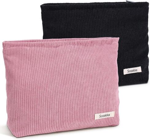 Makeup Bags Cosmetic Bags for Women 2 Pcs Corduroy Cosmetic Bags Large Capacity Purse Aesthetic Cute Pouch Bags Travel Toiletry Zipper Storage Pouch Make Up Organizer Accessories for Women in Saudi Arabia