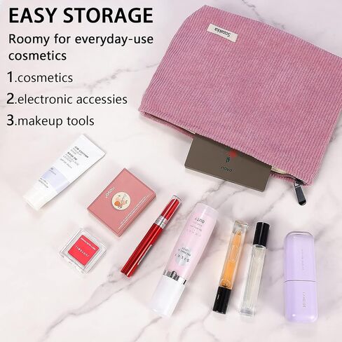 Makeup Bags Cosmetic Bags for Women 2 Pcs Corduroy Cosmetic Bags Large Capacity Purse Aesthetic Cute Pouch Bags Travel Toiletry Zipper Storage Pouch Make Up Organizer Accessories for Women in Saudi Arabia