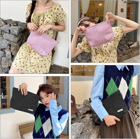 Makeup Bags Cosmetic Bags for Women 2 Pcs Corduroy Cosmetic Bags Large Capacity Purse Aesthetic Cute Pouch Bags Travel Toiletry Zipper Storage Pouch Make Up Organizer Accessories for Women in Saudi Arabia