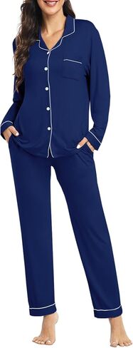 Womens Modal Button Up Pajamas 2 Piece Long Sleeve Comfy Pjs Sleepwear Soft Pajama Lounge Set Loungewear S-3XL in Kuwait