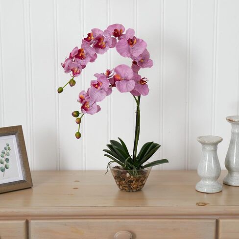 Nearly Natural Phalaenopsis with Glass Vase Silk Flower Arrangement in Kuwait