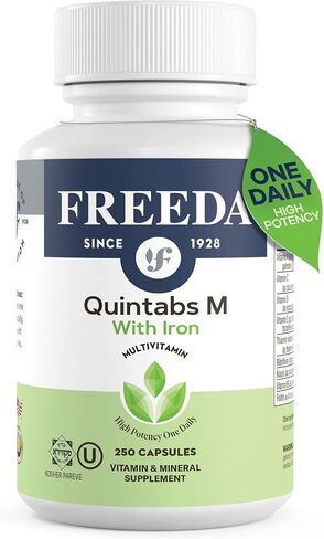 FREEDA Multivitamin One Daily – Quintabs-M with Iron – Kosher Multi Vitamins Supplements for Women Health - Multivitamins for Women & Iron-Deficient Men Adult Vitamins Multivitamin (250) in Saudi Arabia