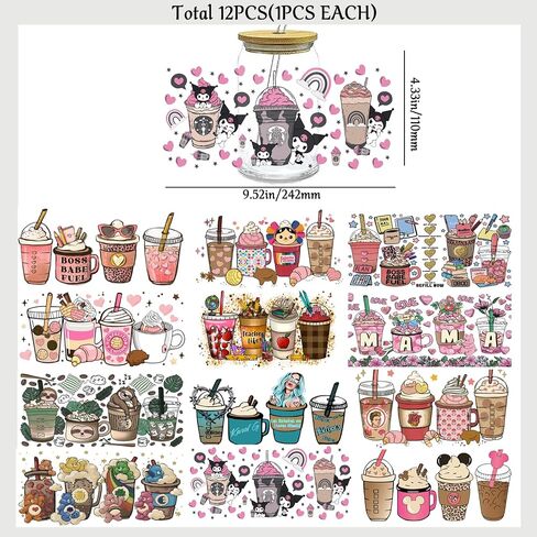 UV DTF Cup Wrap Halloween Characters Transfer Stickers for 16OZ Glass Cups UV DTF Cup Wrap Transfer Skull Stickers Decals Waterproof Rub on Transfers for Crafts Vintage（Halloween Series-12Sheets） in Kuwait