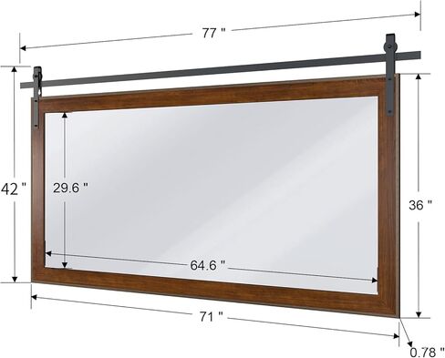 lovmor 77 × 42 بوصة مرآة مزرعة للحمام إطار خشبي ديكور مستطيل باب الحظيرة مرآة ديكور المنزل مرآة الحائط ريفي لغرفة النوم غرفة المعيشة مدخل in Kuwait