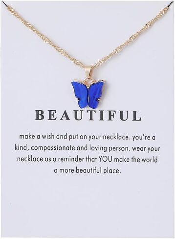 Sweet Cute Colorful Butterfly Adjustable Clavicle Chain Lightweight Arcylic Insect Necklace with Message Card Friendship Good Luck Bohemian Jewelry for Women in Saudi Arabia