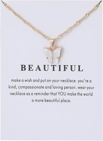 Sweet Cute Colorful Butterfly Adjustable Clavicle Chain Lightweight Arcylic Insect Necklace with Message Card Friendship Good Luck Bohemian Jewelry for Women in Saudi Arabia