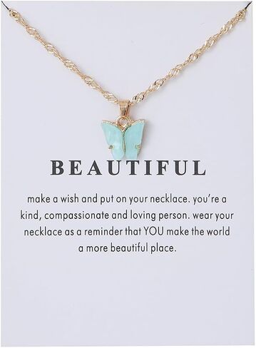 Sweet Cute Colorful Butterfly Adjustable Clavicle Chain Lightweight Arcylic Insect Necklace with Message Card Friendship Good Luck Bohemian Jewelry for Women in Saudi Arabia
