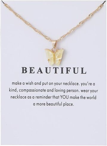 Sweet Cute Colorful Butterfly Adjustable Clavicle Chain Lightweight Arcylic Insect Necklace with Message Card Friendship Good Luck Bohemian Jewelry for Women in Saudi Arabia