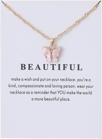 Sweet Cute Colorful Butterfly Adjustable Clavicle Chain Lightweight Arcylic Insect Necklace with Message Card Friendship Good Luck Bohemian Jewelry for Women in Saudi Arabia