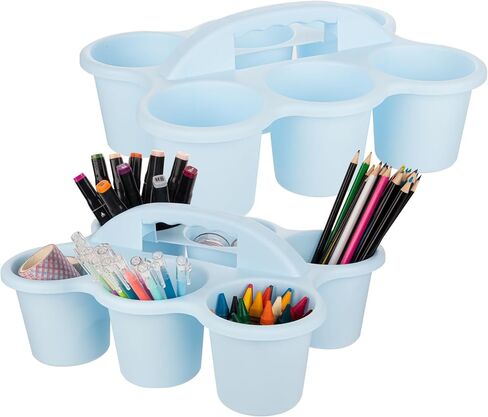 Plastic Storage Caddy Organizer For School,Office,Kidsroom,6 compartments,2-Pack Green Color Classroom Caddy For Pencil,Pen,Art supply in Kuwait
