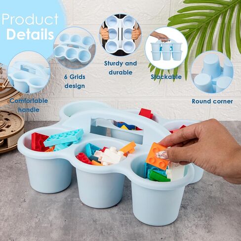 Plastic Storage Caddy Organizer For School,Office,Kidsroom,6 compartments,2-Pack Green Color Classroom Caddy For Pencil,Pen,Art supply in Kuwait