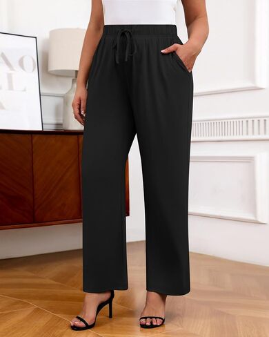 Neer 3 Pack Women's Plus Size Wide Leg Pants High Waisted Lounge Yoga Pants Baggy Drawstring Palazzo Sweatpants with Pockets in Saudi Arabia