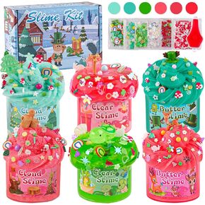 LAWOHO Big Build a Snowman Kit with 500ML Clear Slime, Modeling Clay & Slime Charms, Christmas Crafts for Kids, Christmas Stocking Stuffers for Kids & Adults, Snowman Crafts Kit Christmas Party Favors