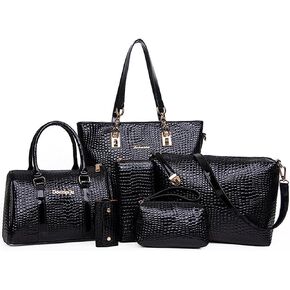 6pcs Women Handbags and Purses Set PU Totes Top-handle Satchel Shoulder Bag Clutch Wallet