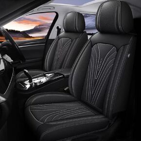 2 Front Seat Covers Fit for Honda Ridgeline 2006-2014 Waterproof Leather Car Seat Covers Automotive Seat Cushion Protector Compatible Airbag (2 PCS Front Seats - Black& Grey)