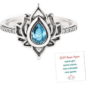 Angyape Same Name Lotus Ring, 2024 Begin Again Lotus Promise Ring for Women No Mud No Lotus Dainty Ring To My Dughter Lotus Flower Inspirational Ring Jewelry Gifts for Women