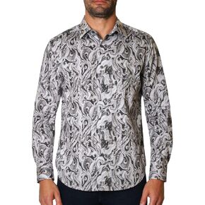 قميص رجالي من Robert Graham، قميص Gibbs منسوج بأكمام طويلة وأزرار سفلية