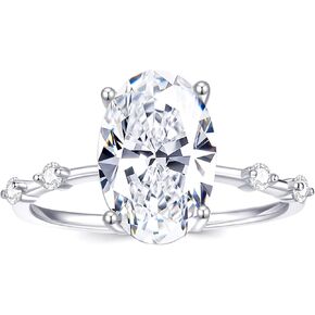 Moissanite Engagement Rings for Women, 4.5CT Oval Cut 925 Sterling Silver Promise Rings with 18K White Gold Plated, D Color VVS1 Lab Created Diamond Wedding Ring for Her