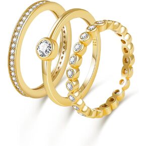 عصابات الزفاف النسائية 925 خواتم الفضة الاسترليني 14K مطلية بالذهب خواتم قابلة للتكديس مجموعة خواتم الخلود خواتم الوعد مع زركونيا مكعب حجم 5-10