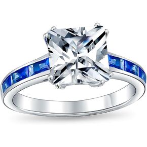 Personalize Timeless Classic Simple AAA CZ Square Princess Cut Solitaire Promise Engagement Ring For Women .925 Sterling Silver Cubic Zirconia Pave Side Stone Band