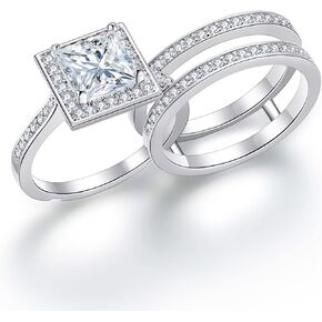 CEJUG 2Ct Engagement Rings Set for Women Princess Halo CZ Wedding Bands Promise Bridal Wedding Ring for Her