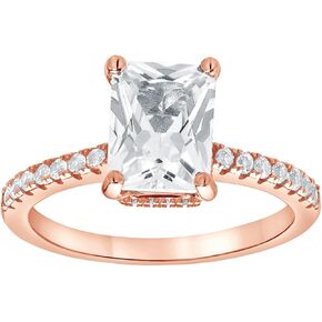 Sterling Silver Lab Created Emerald Cut White Sapphire Halo Engagement Ring for Women | Jewelry for Her | Gift Box Included