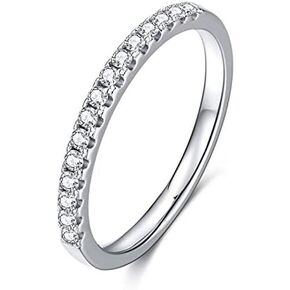 TwoBirch Platinum Plated 925 Sterling Silver Moissanite Shared Prong Set Dainty Wedding Band with 1.5 MM Stones (Sizes 5 to 9)