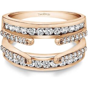 TwoBirch Rose Gold Plated Sterling Silver Combination Cathedral and Classic Ring Guard With Cubic Zirconia (1.01 ct.)