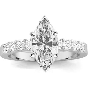 1 Carat 14K White Gold Classic Prong Set Round Marquise Cut Diamond Engagement Ring (0.5 Ct H Color VS2 Clarity Center Stone)